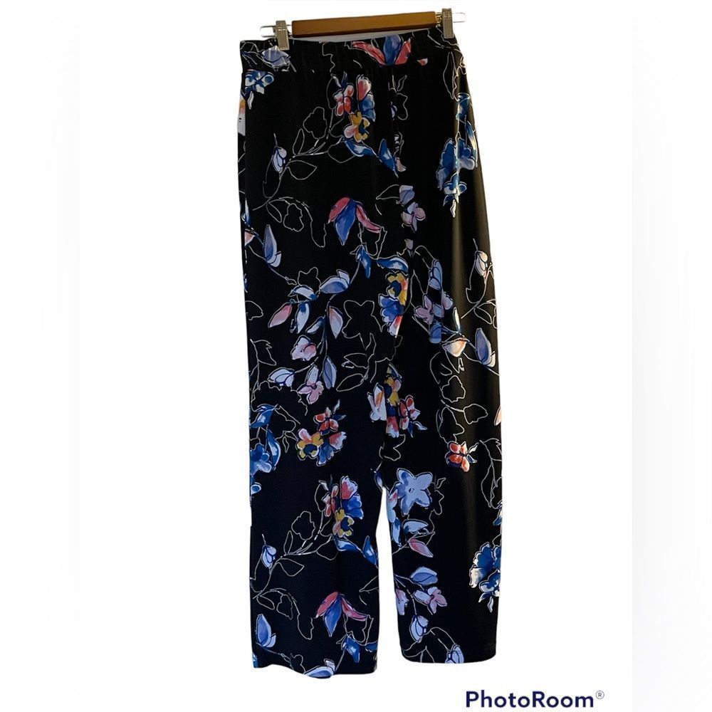 NY COLLECTION women’s wide leg pants, size large, black floral print